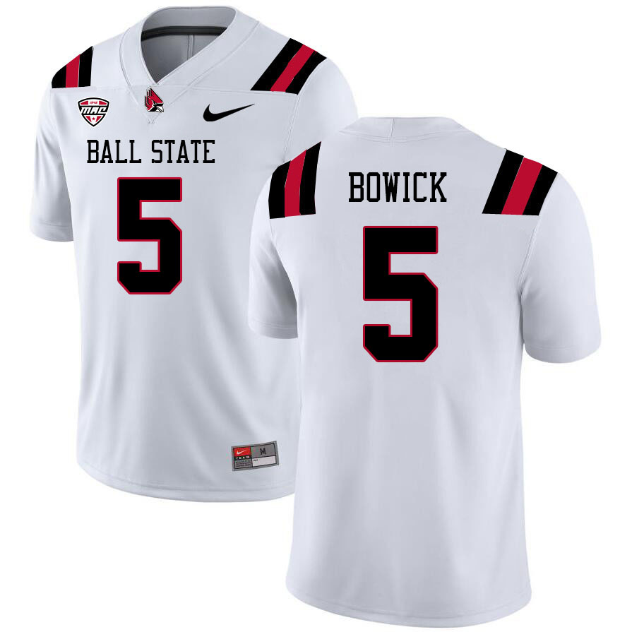 Ball State Cardinals #5 Justin Bowick College Football Jerseys Stitched-White